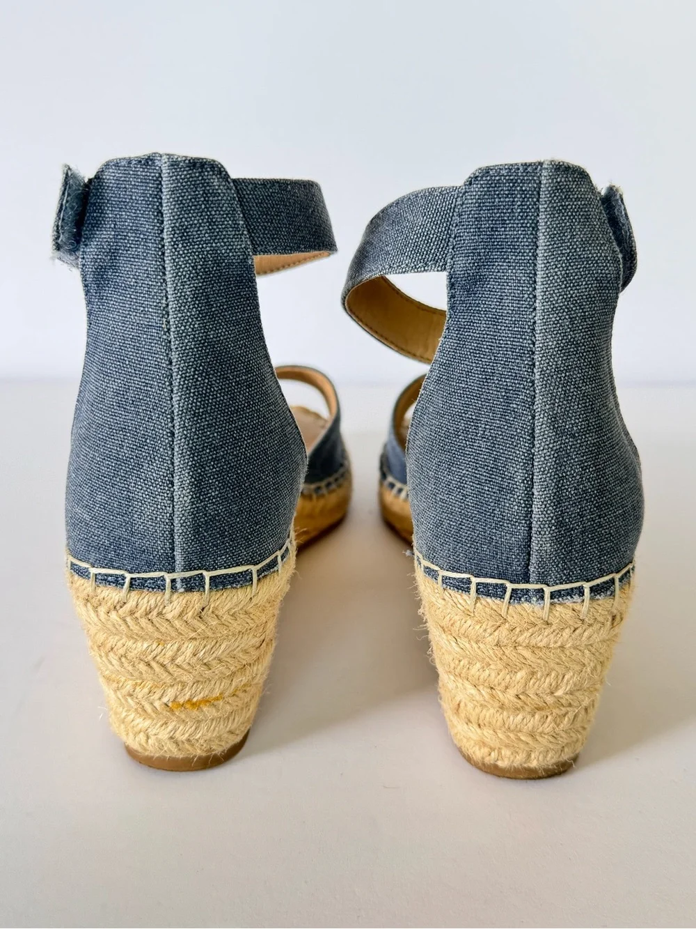 Rockport Denim Blue Espadrille Wedge Sandals Size‎ 8 Canvas Ankle Strap